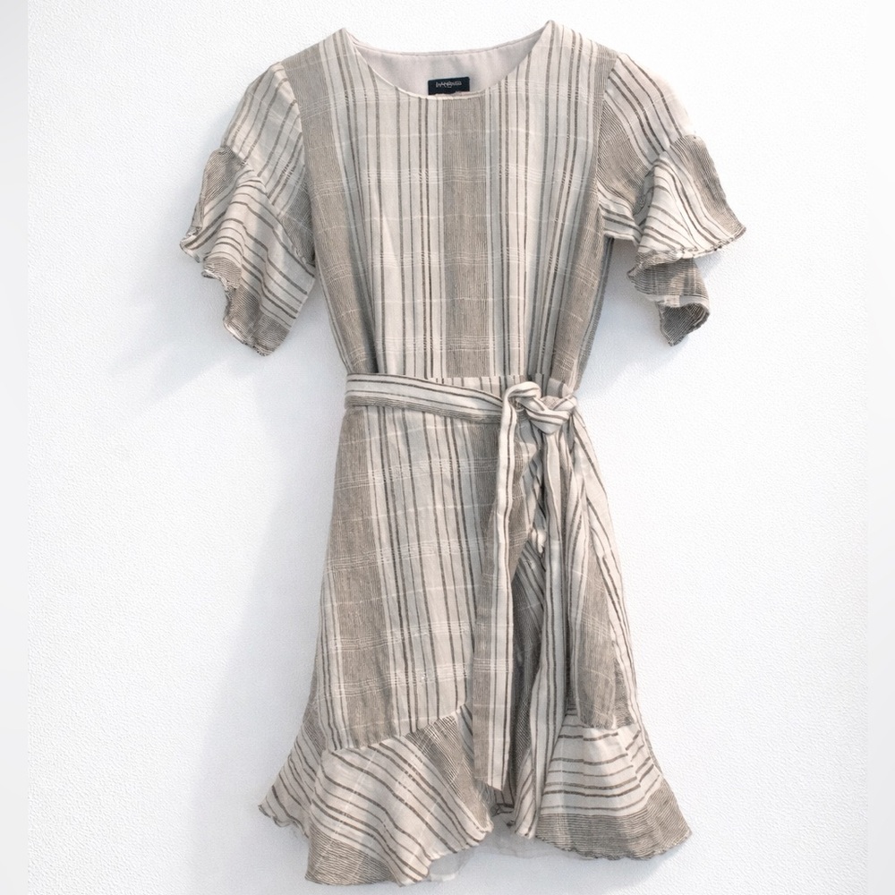 Express Striped Flutter Sleeve Wrap Dress XXS Gray White
